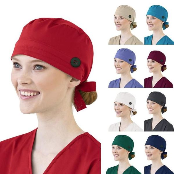 Image of Women Cotton Bandage Adjustable Scrub Cap Sweatband Bouffant Hat Men Solid Cycling Outdoor Hats Protect Dust Mascarillas Masque241k