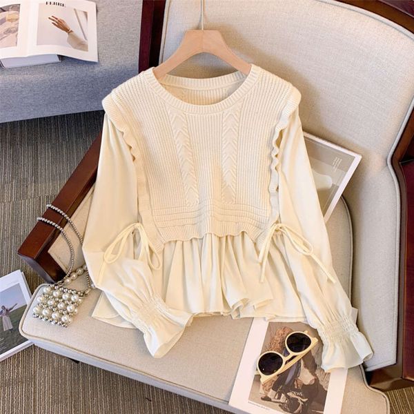 2023 Women' Autumn Sweater Loose Fake Two Pieces Knitwear Patchwork Casual Slim Versatile Top Round Neck Long Sleeve Pullover, Beige
2023 Women' Autumn Sweater Loose Fake Two Pieces Knitwear Patchwork Casual Slim Versatile Top Round Neck Long Sleeve Pullover, Beige