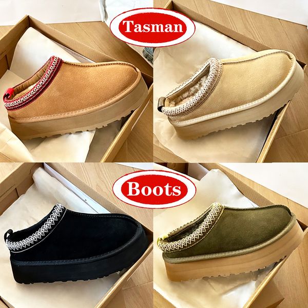 

Australia designer boots tasman Tazz Slippers winter sheepskin Shearling platform Fur slides Classic ultra mini snow boot womens shoes suede wool ankle booties, 45 35-40 chestnut