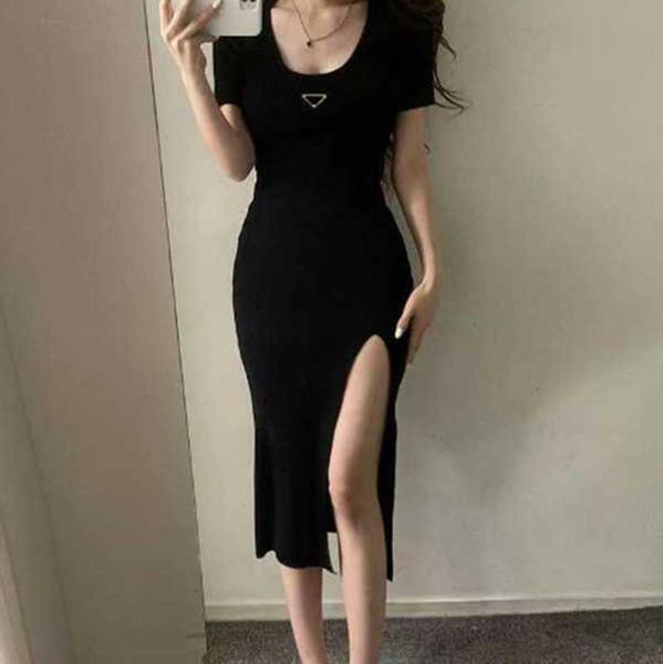 

Piece Two Dress Woman Clothing Casual Dresses Short Sleeve Summer Womens Dress Slit Skirt Outwear Slim Style With Budge Designer Lady Sexy Dresses A003 9UED, Black