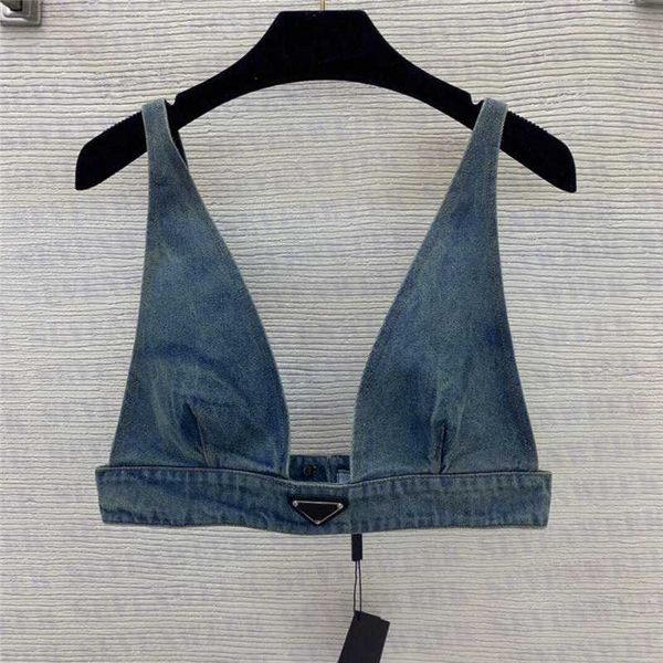 T-Shirt Women' Womens Designers T Shirts Underwear With Metal Triangle Badge Sexy Deep V Denim Sling Tube Tops Women Clothing 2IAR, Blue
T-Shirt Women' Womens Designers T Shirts Underwear With Metal Triangle Badge Sexy Deep V Denim Sling Tube Tops Women Clothing 2IAR, Blue