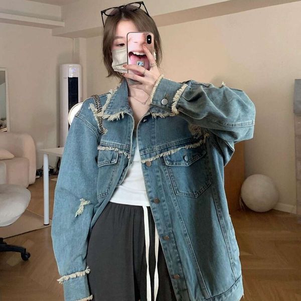 Vintage Blue Denim Jacket Women 2023 Autumn New Burred Edge Hole Jacket Female Fashion High Street Single Breasted Jean Top
Vintage Blue Denim Jacket Women 2023 Autumn New Burred Edge Hole Jacket Female Fashion High Street Single Breasted Jean Top