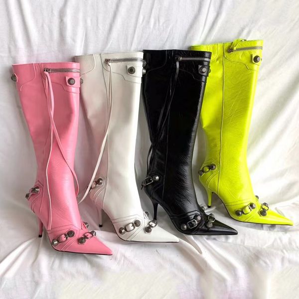 2023 genuine leather fringed over-the-knee boots stud buckle trim side zipper point toe stiletto heels high heels women's shoes designe, Black
2023 genuine leather fringed over-the-knee boots stud buckle trim side zipper point toe stiletto heels high heels women's shoes designe, Black