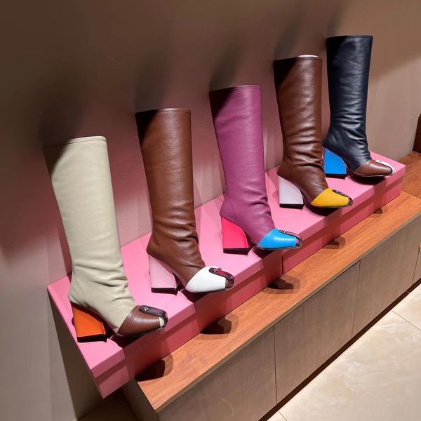 women's patti wedge high boot knight boots soft grain goatskin zip multicolor navy blue colorful wedge heel metal studs counter 35-41, Black
women's patti wedge high boot knight boots soft grain goatskin zip multicolor navy blue colorful wedge heel metal studs counter 35-41, Black