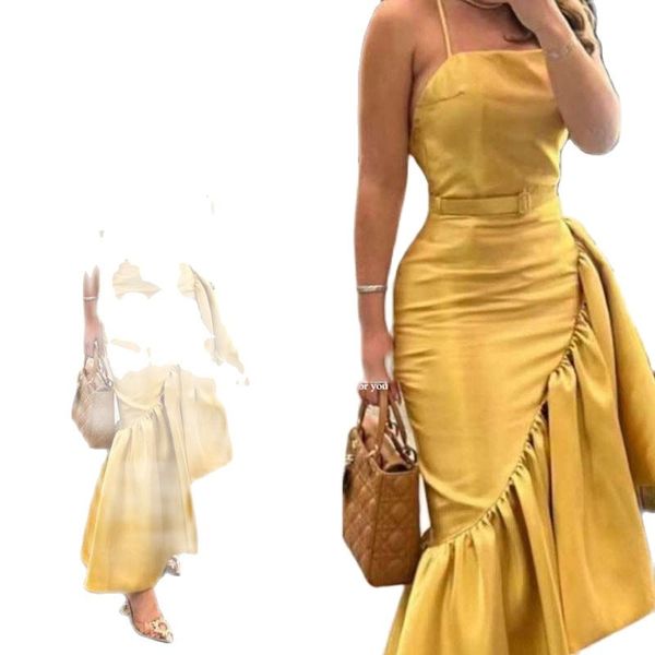 yellow spaghetti straps mermaid prom dresses with sash off the shoulder ruched satin evening gowns vestido de noche, Black
yellow spaghetti straps mermaid prom dresses with sash off the shoulder ruched satin evening gowns vestido de noche, Black