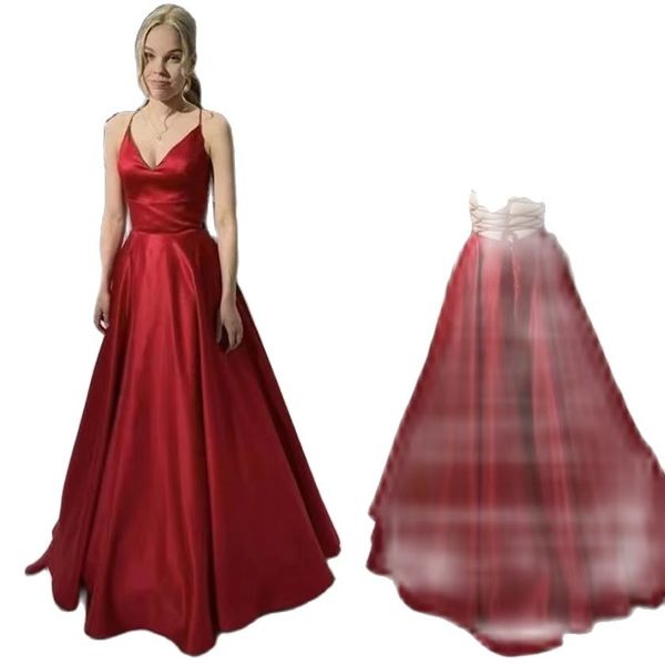 

custom prom evening dresses color burgundy spaghetti satin long v-neck with pockets floor length formal party gowns for women, Black