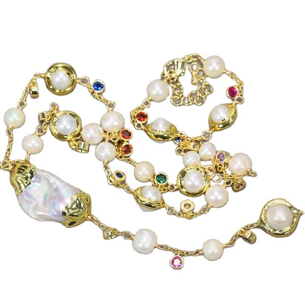 freshwater cultured gray keshi pearl white round pearl with gold plated edge mix color cz chain necklace pendant, Silver
freshwater cultured gray keshi pearl white round pearl with gold plated edge mix color cz chain necklace pendant, Silver