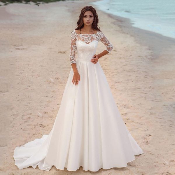 robe de mariee elegant a line wedding dress 2023 3/4 long sleeve scoop neck lace appliques satin sweep train beach bridal gowns for women, White
robe de mariee elegant a line wedding dress 2023 3/4 long sleeve scoop neck lace appliques satin sweep train beach bridal gowns for women, White
