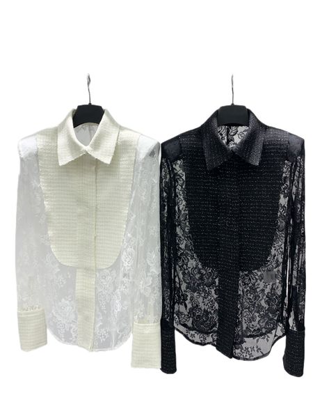 2023 splice bright silk wool woven fabric splice temperament lace splice shoulder shirt, White
2023 splice bright silk wool woven fabric splice temperament lace splice shoulder shirt, White