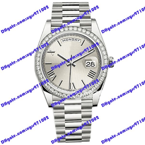 men's watch 2813 automatic mechanical watch m228349 40mm silver roman dial diamond bezel stainless steel wristwatch sapphire glass cale, Slivery;brown
men's watch 2813 automatic mechanical watch m228349 40mm silver roman dial diamond bezel stainless steel wristwatch sapphire glass cale, Slivery;brown