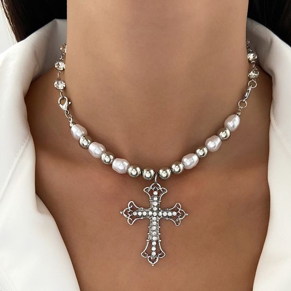 10pcs fashion retro imitation pearl necklace christian cross clavicle chain ladies sweet punk pendant women gifts, Silver
10pcs fashion retro imitation pearl necklace christian cross clavicle chain ladies sweet punk pendant women gifts, Silver