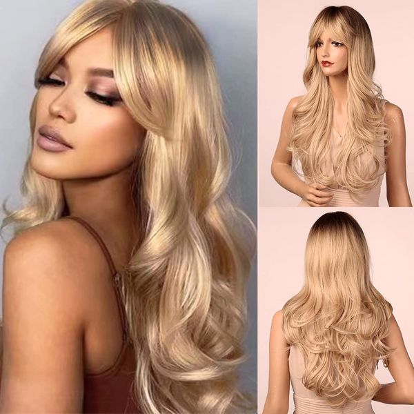 26 inches long blonde wigs for women natural synthetic hair wig with bangs light ash blond dark roots heat resistant wigs for everyday/party, Black
26 inches long blonde wigs for women natural synthetic hair wig with bangs light ash blond dark roots heat resistant wigs for everyday/party, Black