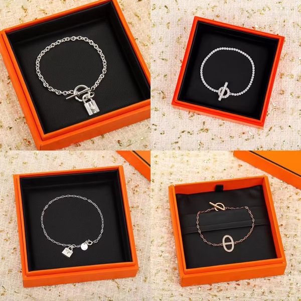 925 sterling silver luxury mens bangles bracelet fashion women's 18k rose gold h lock head bracelets high-end boutique designer banquet, Black
925 sterling silver luxury mens bangles bracelet fashion women's 18k rose gold h lock head bracelets high-end boutique designer banquet, Black