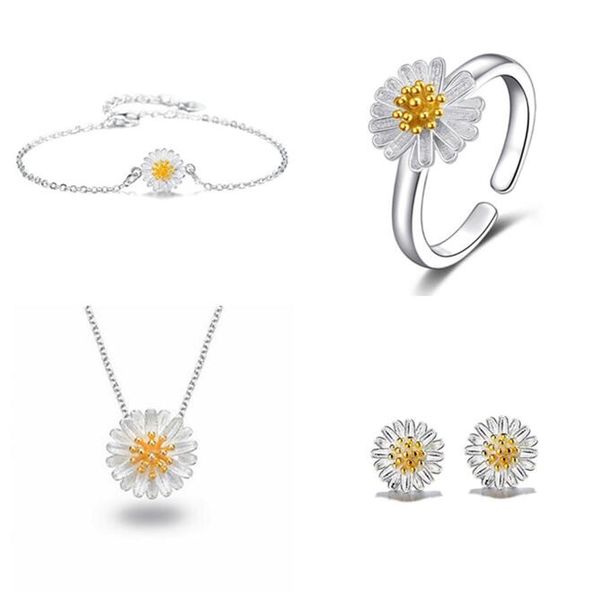 fashion sun flower small daisy jewelry sets bracelet earrings necklace ring 925 silver plating, Black
fashion sun flower small daisy jewelry sets bracelet earrings necklace ring 925 silver plating, Black