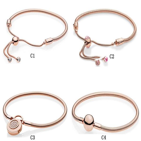 925 pure silver rose gold bracelet adjustable base chain korean pandora diy beaded173c, Black
925 pure silver rose gold bracelet adjustable base chain korean pandora diy beaded173c, Black