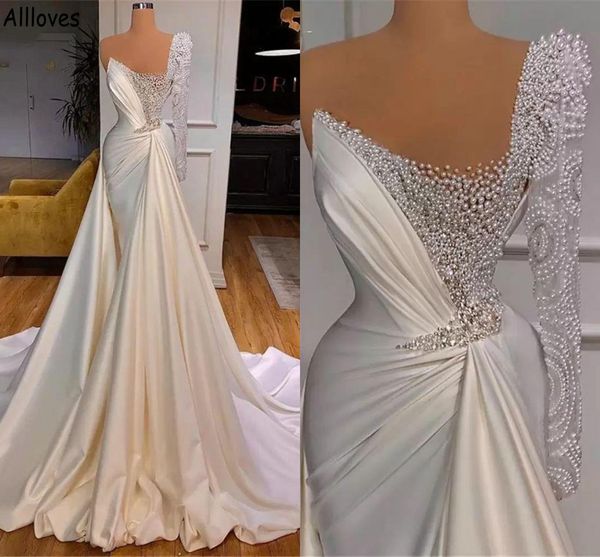 gorgeous pearls rhinestones mermaid wedding dresss for women one shoulder long sleeve vestidos de novia dubai arabic peplum satin ruched for, White
gorgeous pearls rhinestones mermaid wedding dresss for women one shoulder long sleeve vestidos de novia dubai arabic peplum satin ruched for, White