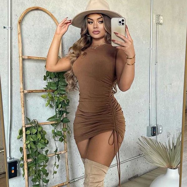 party dresses side drawstring ruched ribbed bodycon for women 2023 sleeveless knitted elastic slim club mini vestidos 220103, White;black
party dresses side drawstring ruched ribbed bodycon for women 2023 sleeveless knitted elastic slim club mini vestidos 220103, White;black