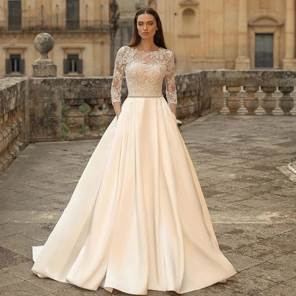 eleagnt 2023 a line wedding dresses for women illusion scoop neck custom made long sleeves appliques lace up bridal gown pocktes satin, White
eleagnt 2023 a line wedding dresses for women illusion scoop neck custom made long sleeves appliques lace up bridal gown pocktes satin, White