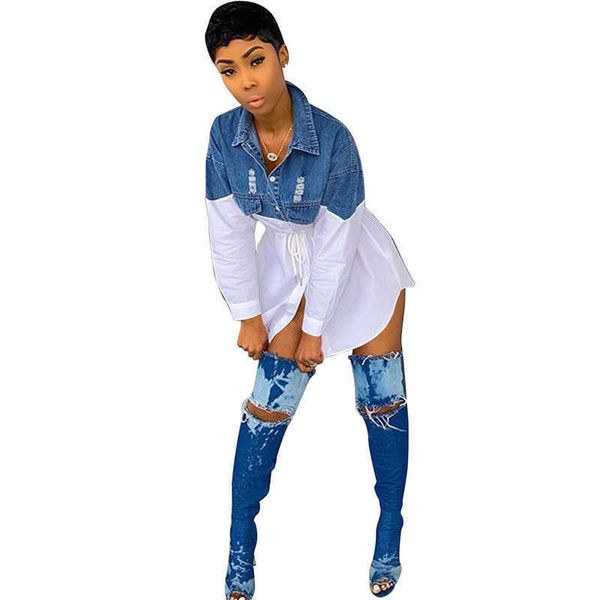 party dresses women's blouses shirts long sleeve patchwork denim women turn down collar button hole loose womens streetwear casual blo, White;black
party dresses women's blouses shirts long sleeve patchwork denim women turn down collar button hole loose womens streetwear casual blo, White;black