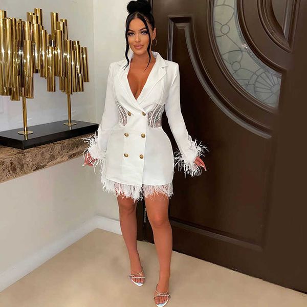 party dresses sheer lace patchwork blazer dress for women autumn winter notched collar full sleeve feathers double breasted 220103, White;black
party dresses sheer lace patchwork blazer dress for women autumn winter notched collar full sleeve feathers double breasted 220103, White;black