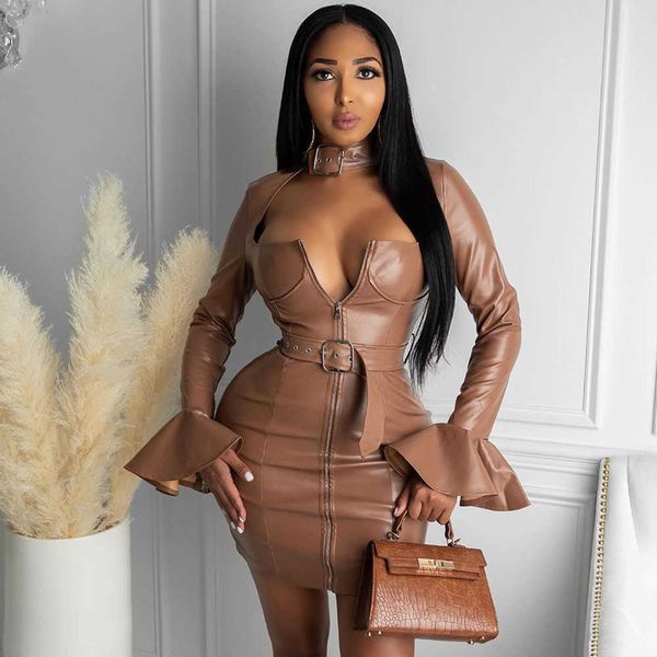 party dresses pu faux leather dress with belt women elegant long flare sleeve zipper bodycon night short mini club vestidos 220103, White;black
party dresses pu faux leather dress with belt women elegant long flare sleeve zipper bodycon night short mini club vestidos 220103, White;black
