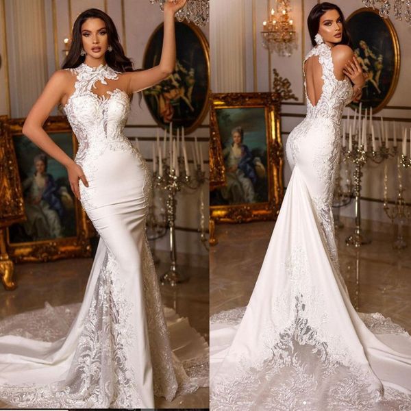 elegant lace mermaid wedding dresses vintage high neck backless bridal gown custom made sleeveless dress vestido de novia, White
elegant lace mermaid wedding dresses vintage high neck backless bridal gown custom made sleeveless dress vestido de novia, White