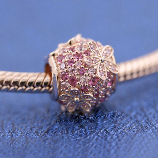 rose gold metal plated pink pave daisy flower charm bead for european pandora jewelry charm bracelets, Black
rose gold metal plated pink pave daisy flower charm bead for european pandora jewelry charm bracelets, Black