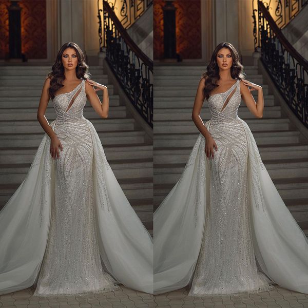 sparkly beads mermaid wedding dress one shoulder sequins saudi arabic sweep train bridal gowns, White
sparkly beads mermaid wedding dress one shoulder sequins saudi arabic sweep train bridal gowns, White