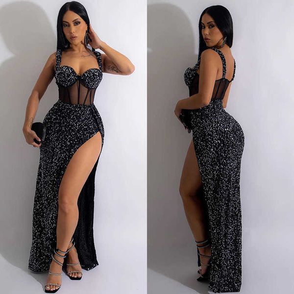 party dresses spaghetti strap glitter sequins maxi for women evening wedding high split corset celebrity long dress vestido 220103, White;black
party dresses spaghetti strap glitter sequins maxi for women evening wedding high split corset celebrity long dress vestido 220103, White;black