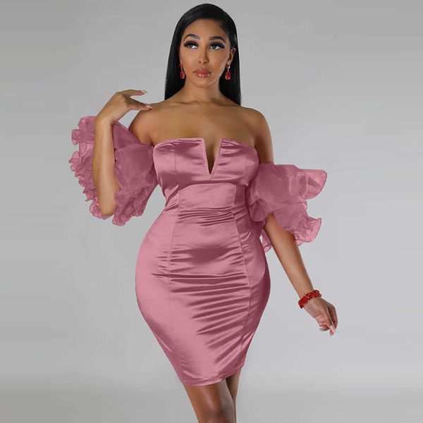 party dresses off shoulder strapless satin bodycon dress for woman elegant night petal sleeve celebrity evening club mini 220103, White;black
party dresses off shoulder strapless satin bodycon dress for woman elegant night petal sleeve celebrity evening club mini 220103, White;black