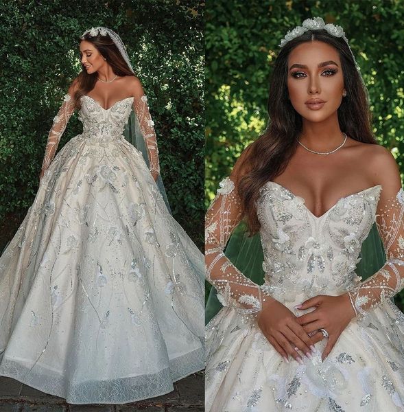 graceful illusion wedding dress appliques sweetheart lace bridal gowns sequined 3d flowers robe de mariee, White
graceful illusion wedding dress appliques sweetheart lace bridal gowns sequined 3d flowers robe de mariee, White