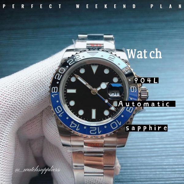 

men's watches automatic waterproof 100m luminous automatic date 904L stainless steel strap ceramic blue dial sapphire scratch resistant mirror original watch box