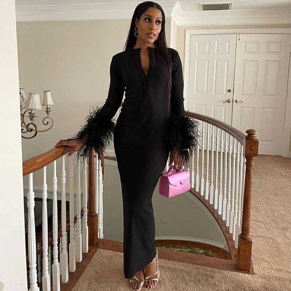 party dresses autumn winter solid knitted maxi dress for women feathers long sleeve slim fit elegant night club vestidos 220103, White;black
party dresses autumn winter solid knitted maxi dress for women feathers long sleeve slim fit elegant night club vestidos 220103, White;black