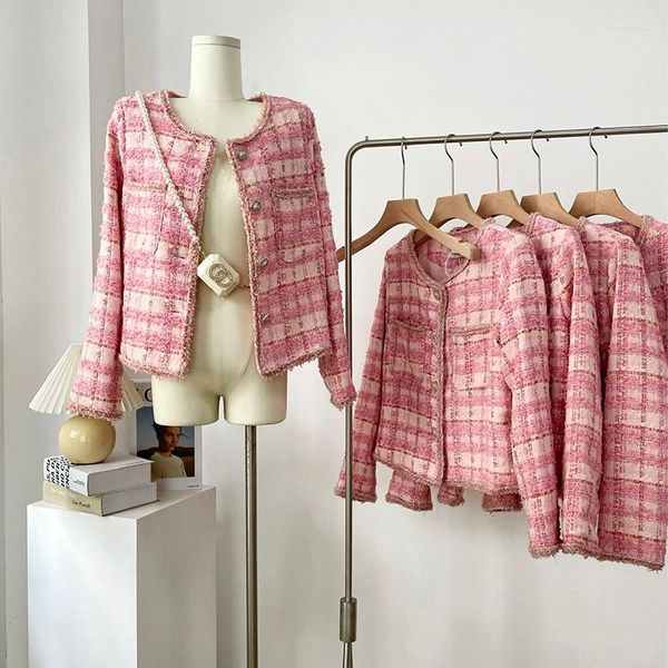 women's jackets korean vintage tweed jacket women autumn plaid pink coat single breasted tassel woolen office lady outwear, Black;brown
women's jackets korean vintage tweed jacket women autumn plaid pink coat single breasted tassel woolen office lady outwear, Black;brown