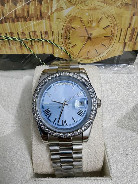 with original box luxury fashion watches 8k blue diamond dial & bezel 18038 automatic mens men's watch 202365, Slivery;brown
with original box luxury fashion watches 8k blue diamond dial & bezel 18038 automatic mens men's watch 202365, Slivery;brown
