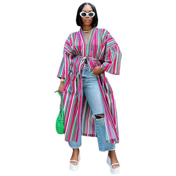 plus size womens clothing designer coat fashion stripe slit pocket bandage loose long coats female ladies, Black
plus size womens clothing designer coat fashion stripe slit pocket bandage loose long coats female ladies, Black