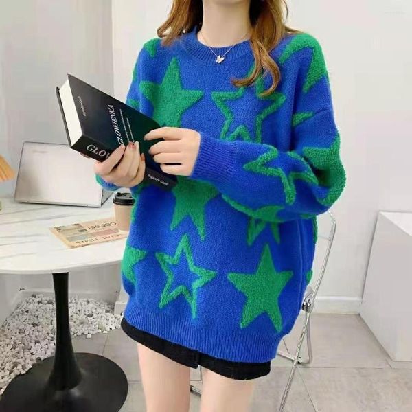 women's sweaters star embroidery oversized sweater fashion color block flocking pullover loose all match thick warm clothes, White;black
women's sweaters star embroidery oversized sweater fashion color block flocking pullover loose all match thick warm clothes, White;black