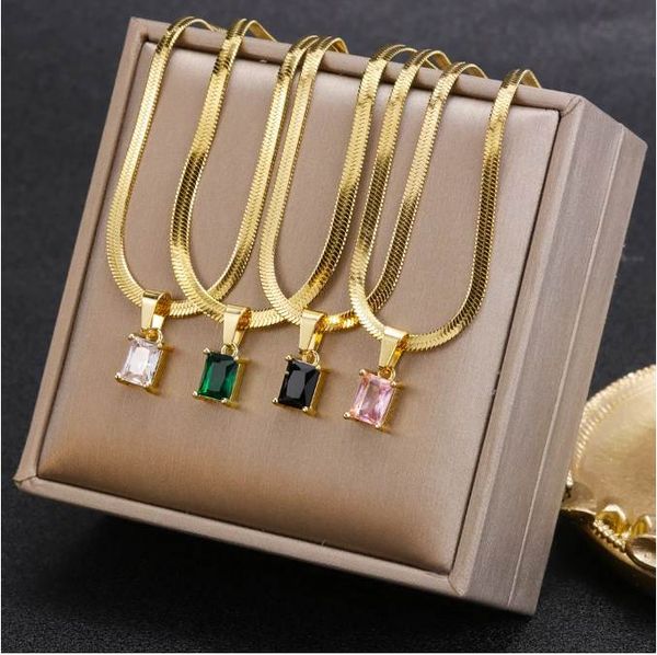 vintage rust steel zircon necklace flat snake bone chain blade chain square emerald pendant necklace women, Silver
vintage rust steel zircon necklace flat snake bone chain blade chain square emerald pendant necklace women, Silver