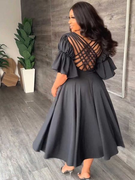 party dresses criss cross open back a-line midi dress for women elegant v-neck ruffles sleeve big swing vestido feminino 220103, White;black
party dresses criss cross open back a-line midi dress for women elegant v-neck ruffles sleeve big swing vestido feminino 220103, White;black