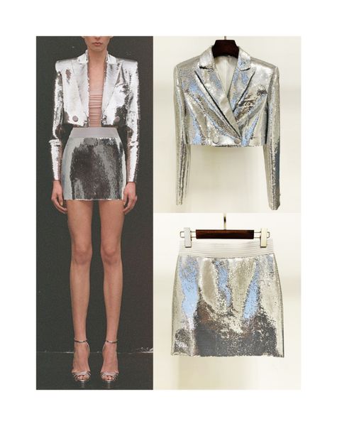 high-quality star with the same two piece dress sequins sliver short blazer andskirt, White
high-quality star with the same two piece dress sequins sliver short blazer andskirt, White