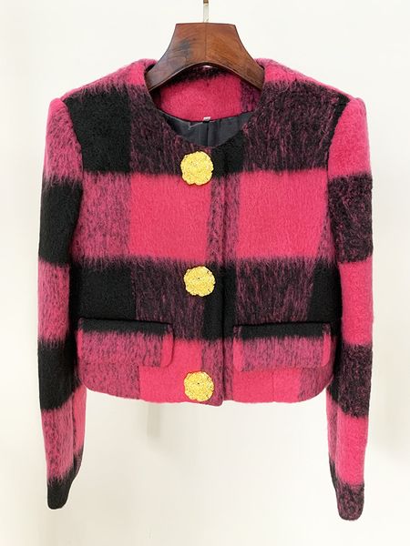 high-quality lady woolen gold button plaid short jacket with round neck, Black;brown
high-quality lady woolen gold button plaid short jacket with round neck, Black;brown