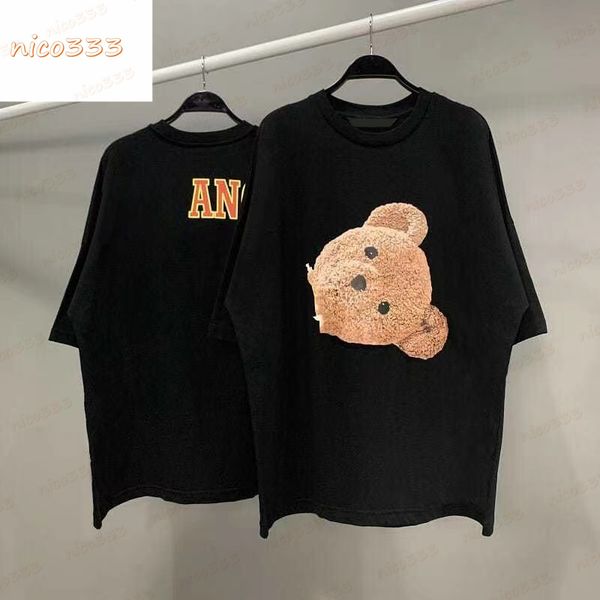 23ss new t shirt big head bear back letter print pattern black broken cotton loose versatile men women street personality, White;black
23ss new t shirt big head bear back letter print pattern black broken cotton loose versatile men women street personality, White;black