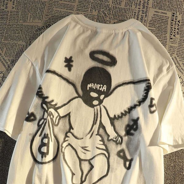 men's t-shirts european and american retro dark angel short sleeved t shirt men and women ins trend loose street style hip hop couple d, White;black
men's t-shirts european and american retro dark angel short sleeved t shirt men and women ins trend loose street style hip hop couple d, White;black