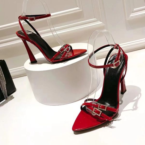 patent leather stiletto sandals rhinestone embellished buckle ankle strap super high women's shoes 110mm women summer luxury designers, Black
patent leather stiletto sandals rhinestone embellished buckle ankle strap super high women's shoes 110mm women summer luxury designers, Black