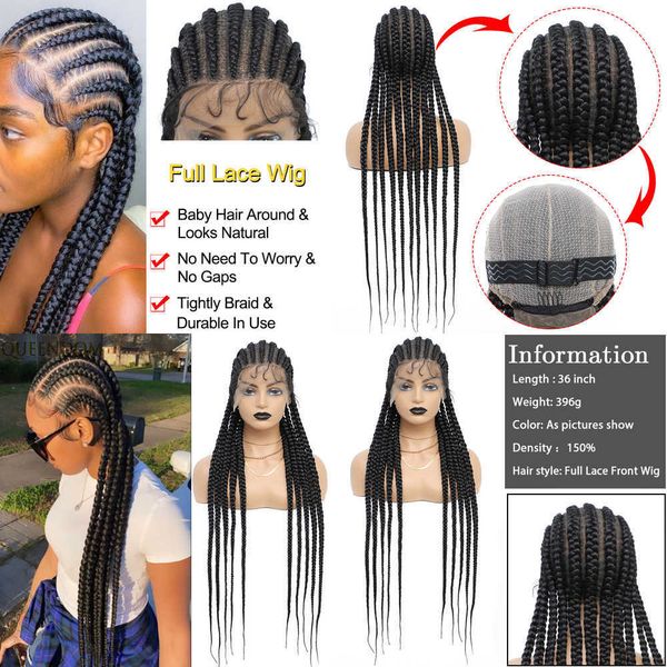 lace wigs 36 inches full box braided wig cornrow braids synthetic 360 knotless front for black women 221216, Black;brown
lace wigs 36 inches full box braided wig cornrow braids synthetic 360 knotless front for black women 221216, Black;brown