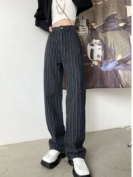 women's jeans s qweek korean fashion striped black women oversized 90s vintage jacquard denim pants female retro casual wide leg trouse, Blue
women's jeans s qweek korean fashion striped black women oversized 90s vintage jacquard denim pants female retro casual wide leg trouse, Blue