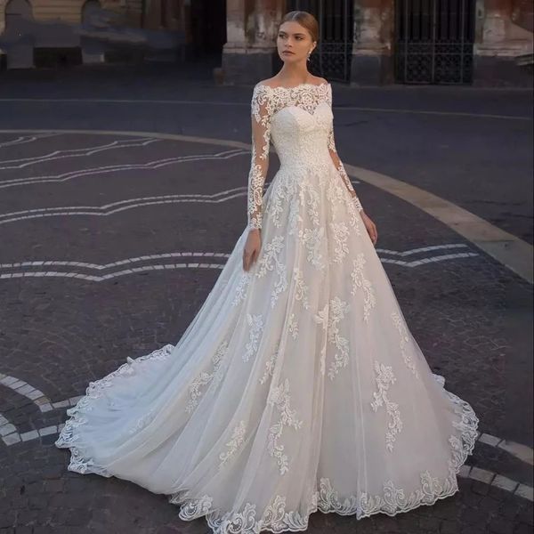 vintage lace a line wedding dresses bateau neck appliques long sleeves bridal gowns for women elegant marriage custom made, White
vintage lace a line wedding dresses bateau neck appliques long sleeves bridal gowns for women elegant marriage custom made, White