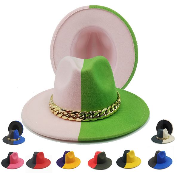 wide brim hats bucket double color fedoras for women man chain band gradient cap fashion panama church jazz wholesale 230104, Blue;gray
wide brim hats bucket double color fedoras for women man chain band gradient cap fashion panama church jazz wholesale 230104, Blue;gray