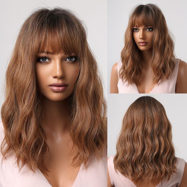 medium brown wavy synthetic natural hair wigs for women afro wigs with bangs cute bob wigs heat resistant daily partyfactory direct, Black
medium brown wavy synthetic natural hair wigs for women afro wigs with bangs cute bob wigs heat resistant daily partyfactory direct, Black