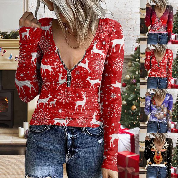 women's t-shirt 2022 autumn and winter v neck tee shirt women's zipper printed christmas long-sleeved casual pullover fashion femm, White
women's t-shirt 2022 autumn and winter v neck tee shirt women's zipper printed christmas long-sleeved casual pullover fashion femm, White